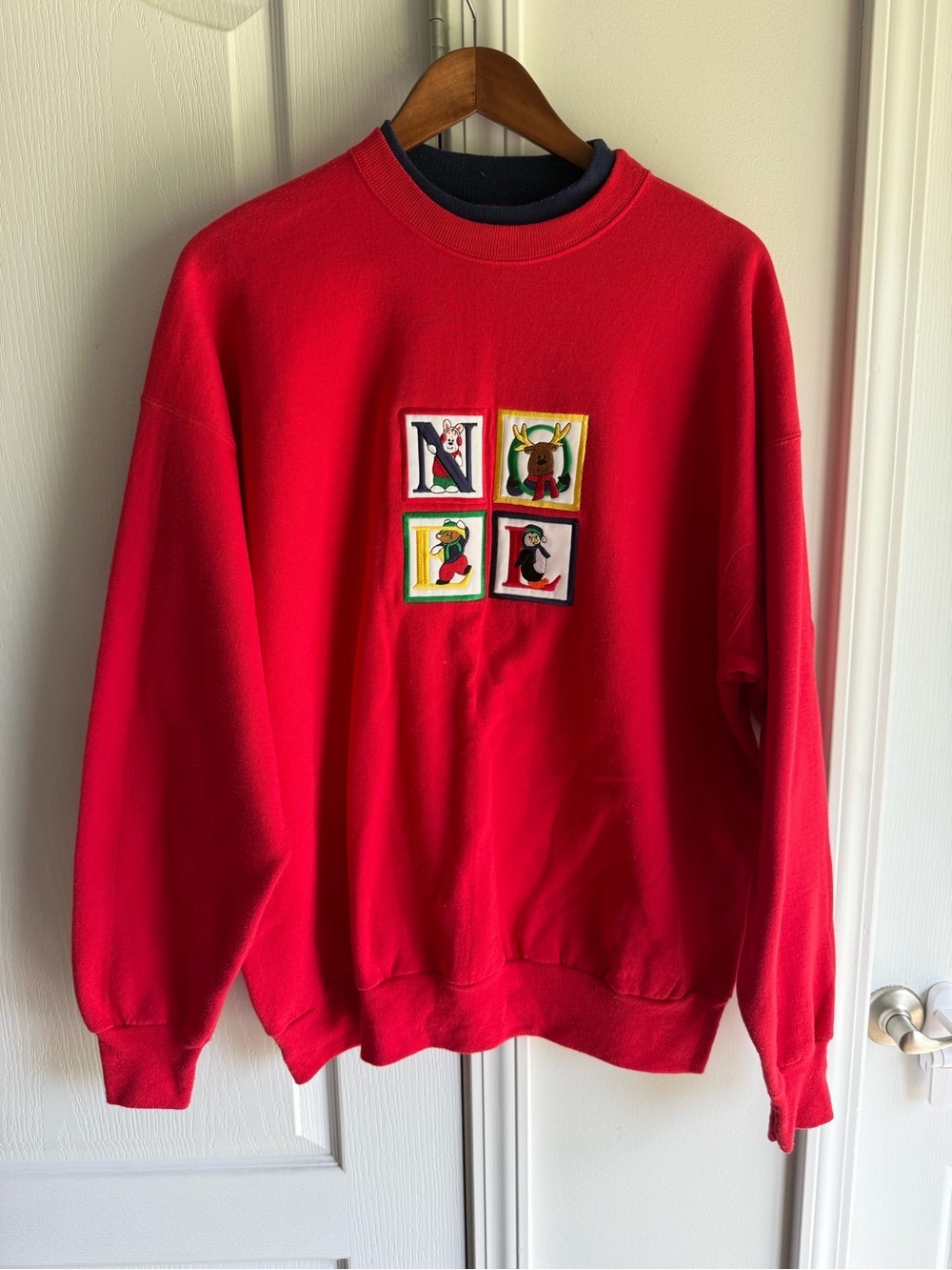 Christmas Crewneck Sweatshirt with Holiday Noel embroidered Patch